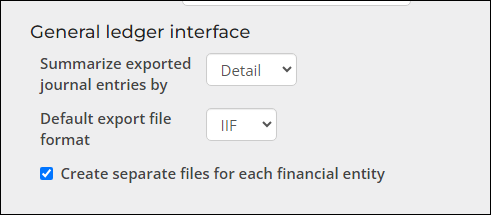 Viewing the general ledger interface settings 